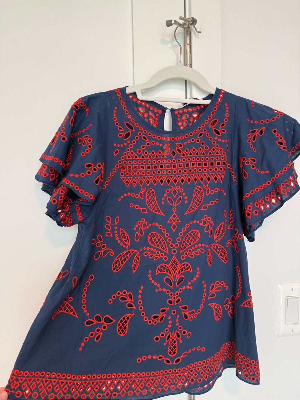 Parker Mara Embroidered Flutter Short Sleeve Top Size XS